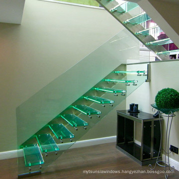 Modern Indoor Small Space Stairs Stainless Steel Wooden Straight Staircase